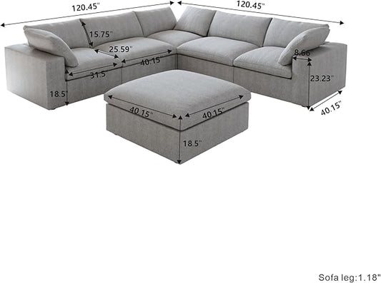 Cloud Modular Sectional Sofa Couch,Oversized Couch 6 Seater for Living Room,160.6" V Shaped Convertible Couches with Storage Ottoman, Covers Washable&Replaceable,Gray
