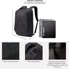 Knack Series 1 Laptop Backpack Travel Set Fits up to 15 Inch - Includes Expandable Packing Insert, and Knack's Insulated Bottle, TSA Approved, Expandable Travel Backpacks (Black, Medium)
