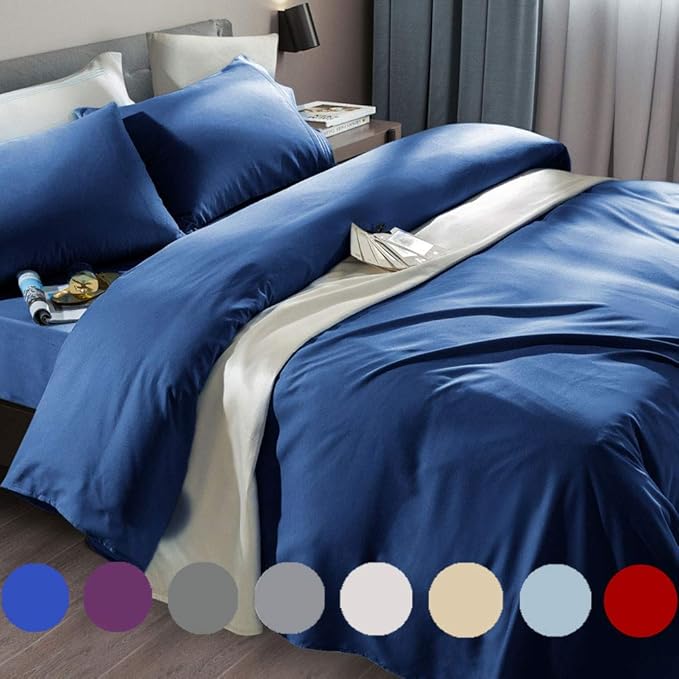 SONORO KATE Bed Sheet Set Super Soft Microfiber 1800 Thread Count Luxury Egyptian Sheets Fit 18-24 Inch Deep Pocket Mattress Wrinkle-4 Piece (Navy Blue, Twin)