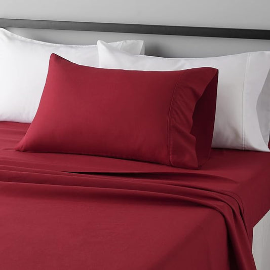 Amazon Basics Lightweight Super Soft Easy Care Microfiber 3 Piece Ideal Bed Sheet Set with 14-Inch Deep Pockets, Twin XL, Burgundy, Solid AmazonBasics