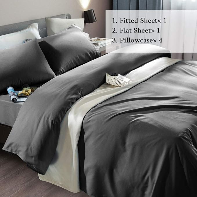 SONORO KATE Bed Sheet Set Super Soft Microfiber 1800 Thread Count Luxury Egyptian Sheets Fit 18-24 Inch Deep Pocket Mattress Wrinkle-6 Piece (Dark Grey, Full)