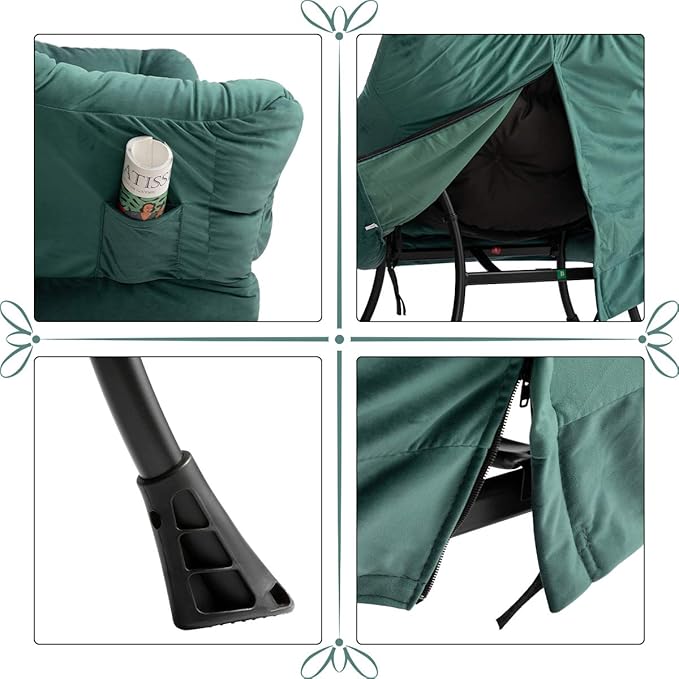 HollyHOME Lazy Chair with Armrest and Side Pocket, Comfy Accent Lounge Chair,Leisure Sofa Armchair for Living Room, Bedroom, Dorm, or Small Spaces, Oversized Reading Sofa Chair,Velvet Dark Atrovirens