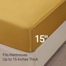 BEDELITE Satin Sheets Queen Size Bed Set, Luxury Soft Gold Silky Sheets for Hair and Skin, Similar to Silk Bed Sheets Set 4 Pieces with 1 Deep Pocket Fitted Sheet, 1 Flat Sheet, and 2 Pillowcases