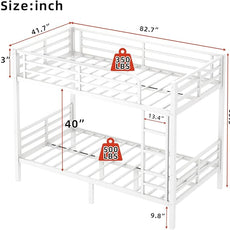 Twin XL Over Twin XL Bunk Bed, Metal Bunk Bed Frame Heavy Duty Bunk Beds Loft Bed Frame with Ladder and Guardrail Metal Slats No Box Spring Required for Adults Teens, White