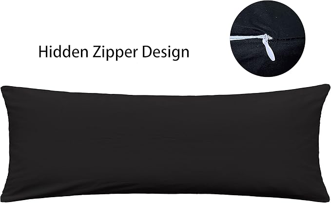 iMaylex Soft 100% Egyptian Cotton Zipper Pillow Case, Cozy and Lightweight Pillowcase, Easy Care, Black, Body, 20'' x 48''