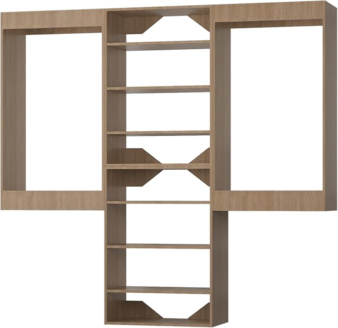 Modular Closet System, 78" Wide Closet Organizer System with Hanging and Towers, Wood Tower Closet Storage for Walk In Closets, Wall Mounted Wardrobe Organizer Kit System, Bedroom, Wood