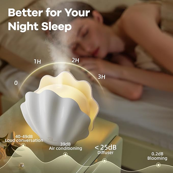 Essential Oil Diffuser 260ML, Shell Aroma Diffuser with Remote Control, 7 Colors LED Night Light for Bedroom Home Relaxation