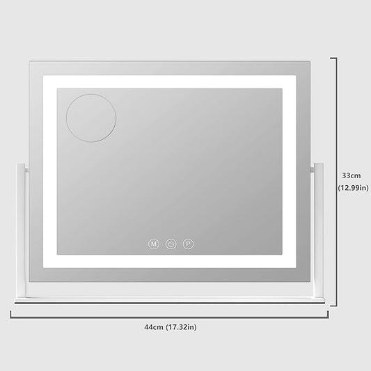 Lighted Makeup Mirror, 17.3"x13" Hollywood Vanity Mirror with Lights,Three Color Lighting Modes, and 5X Magnification Mirror, Smart Touch Control, 360°Rotation (White, Gift Box)