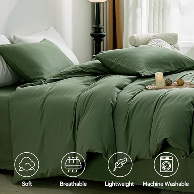JELLYMONI Oversized King Duvet Cover Set - 100% Washed Cotton Linen Feel Textured Comforter Cover, 3 Pieces Soft Green Bedding Set with Zipper Closure (Green, Oversized King 120"x98")