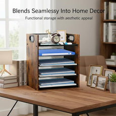 Wood Desk Organizer - 5-Tier Desktop File Organizer, Wooden Paper Tray, Office Desk Organzier and Accessories for Papers, Mail, Notebooks, Stationery