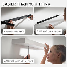 Homeforia White Floating Shelves 24 inch, High End Solid Real Wood 24inch Bathroom Floating Shelf for Wall Mounted, White Wooden 24in Floating Shelves, Heavy Duty Bracket, 24 X 6.5 X 1.75 in, Set of 3