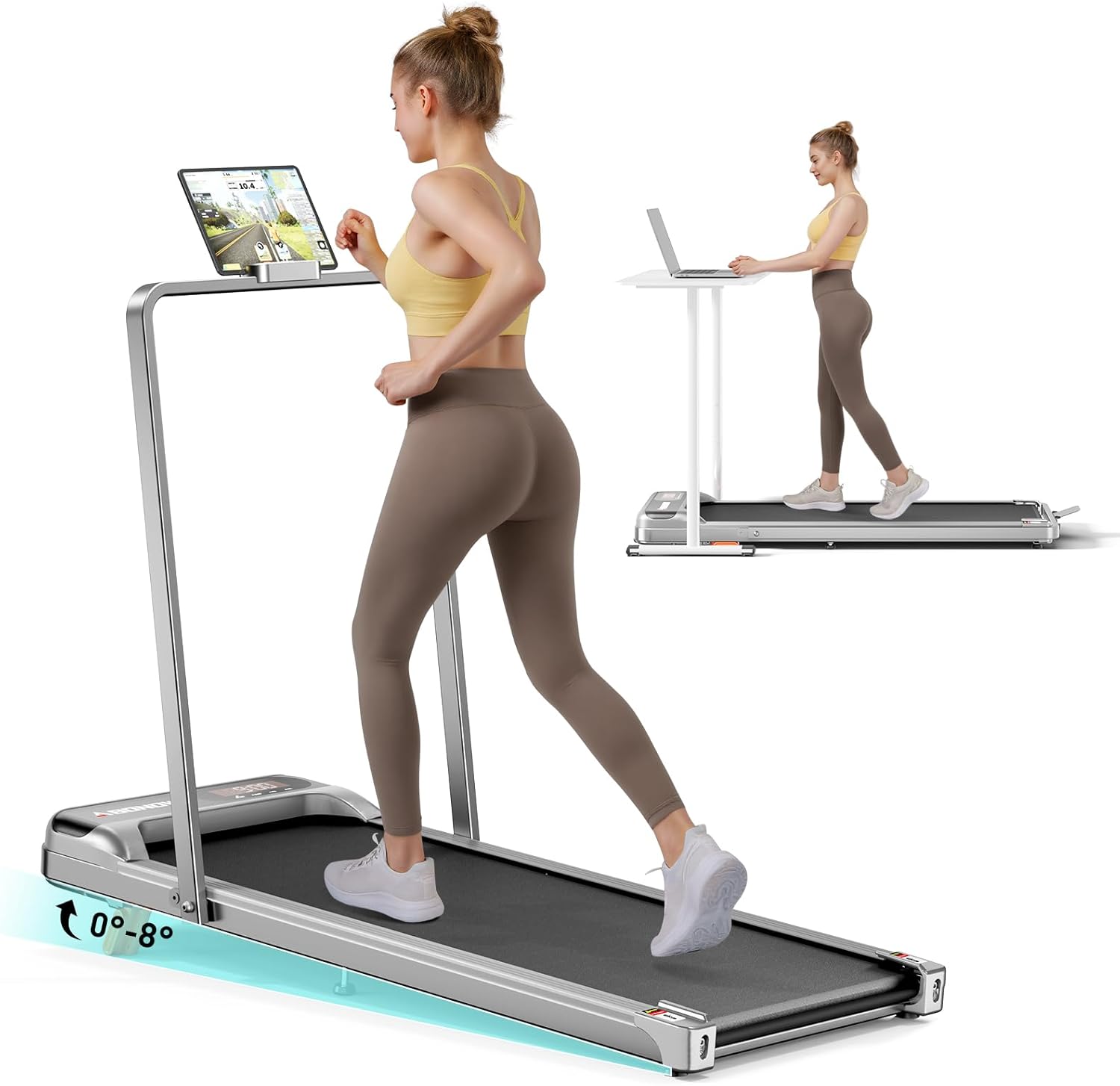 Walking Pad, Under Desk Treadmill with Incline for Home Office 2.5HP Portable Walking Treadmill with 265 Lbs Weight Capacity Walking Machine, Remote Control, LED Display Dormly