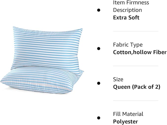 EIUE Bed Pillows for Sleeping 2 Pack Queen Size，Super Soft Down Alternative Microfiber Filled Pillows,Pillows for Side and Back Sleepers,20 x 30 Inches,Blue