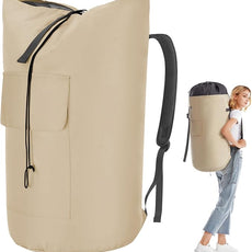 Heavy Duty Laundry Bag 115L, Sturdy Laundry Backpack Bag Extra Large, Dorm Room Essential for Guys, Khaki Laundry Bag Backpack for Camp, XL Laundromat Bags, Laundry Duffel Bag for College