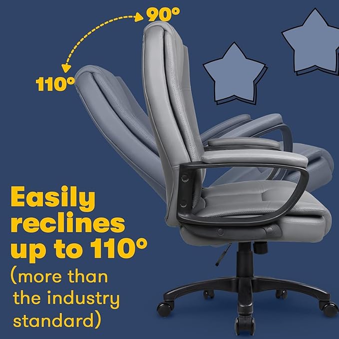 OFIKA Home Office Chair, 400LBS Big and Tall Chair Heavy Duty Design, Ergonomic High Back Cushion Lumbar Back Support, Computer Desk Chair, Adjustable Executive Leather Chair with Armrest (Grey)