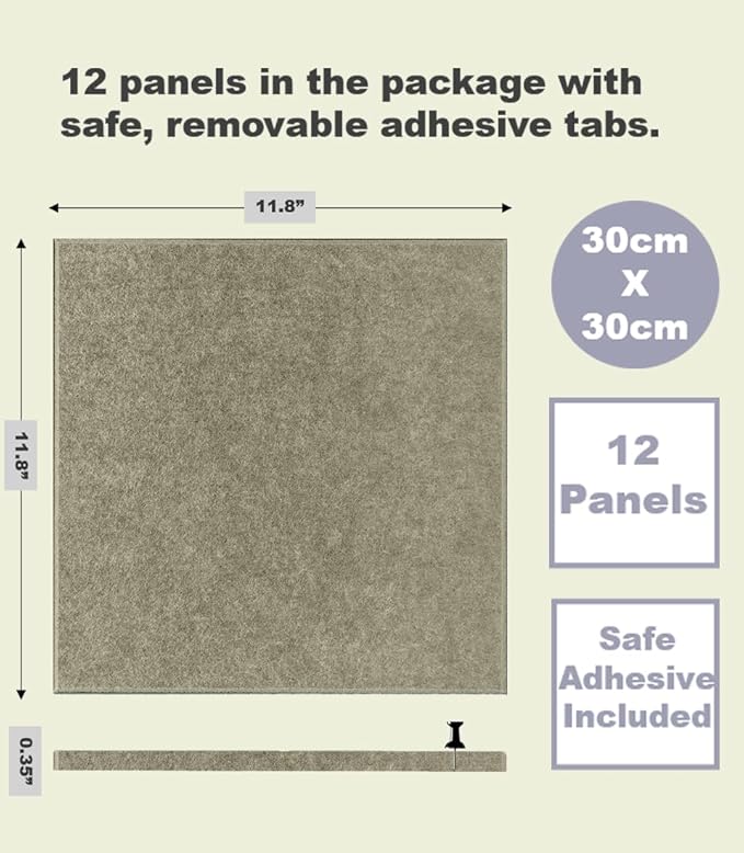 Green Bulletin Board | Cork Boards for Walls | Felt Cork Board for Office, Home & Classroom | Green Office Classroom Supplies | Felt Wall Tiles (12-Pack) | Olive