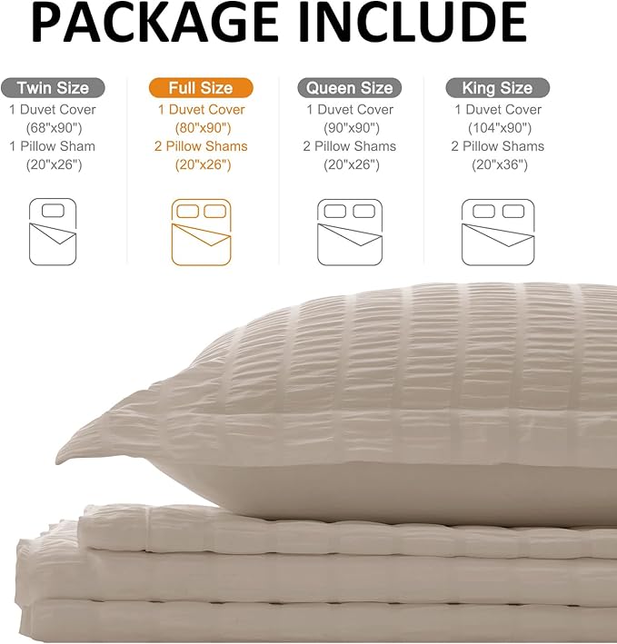 Cozyide Linen Duvet Cover Full Size, 3 Pieces Bedding Duvet Covers, Soft Breathable Seersucker Duvet Cover Set with Zipper Closure and Corner Ties (1 Duvet Cover 80"x90" + 2 Pillow Shams 20"x26")