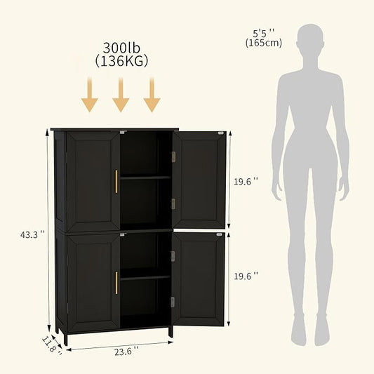 Bathroom Storage Floor Cabinet Freestanding Organizer with Adjustable Shelves for Bathroom Laundry Room,4 Doors