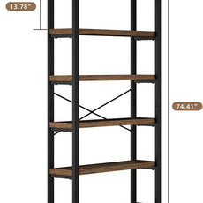 6-Tier Adjustable Heavy Duty Bookshelf, Industrial Wood and Metal Bookshelf, Vintage Bookcase with Lock Wall Design, Shelves for Room Wall Standing, Rustic Brown