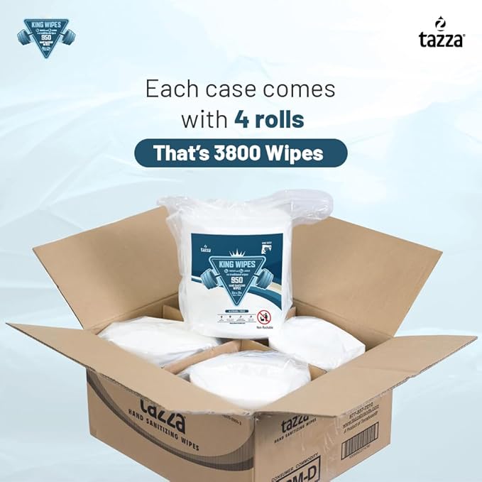 Tazza Gym Wipes, 4 x 950 Count (3800 Total Wipes) - Durable, Pre-Saturated Gym Equipment & Surface Cleaning Wipes