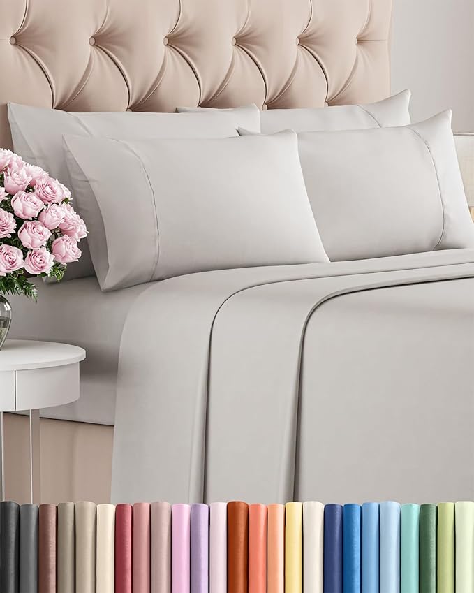 Full 6 Piece Sheet Set - Cooling & Breathable Bed Sheets - Hotel Luxury Bed Sheets for Women, Men, Kids & Teens - Bedding with Deep Pockets & Easy Fit - Soft and Wrinkle Free - Full French Grey Sheets