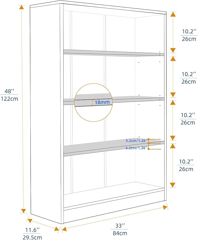 Farini 4 Shelf boockase Display Bookcase Freestanding Wooden Bookshelves for Home Office Living Room,48 Inch Height,Grey