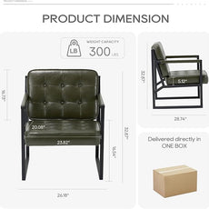 COLAMY Modern Accent Chair, Accent Arm Chair for Living Room, Comfy Leather Armchair with Metal Legs for Bedroom Reception Waiting Room, Green