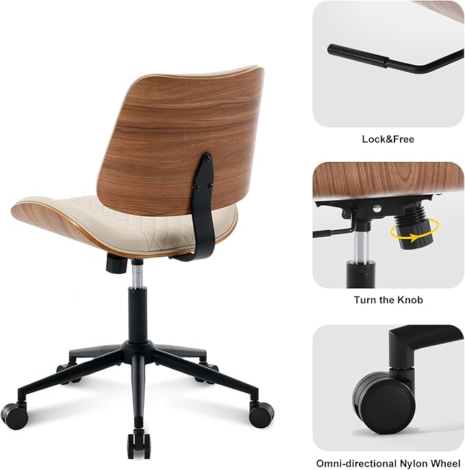 BV Home Office Chair No Arms with Wheels, Armless Small Desk Chair,Task Computer Office Desk Chair for Casual Office Small Space,Study Room,Reading Room(Beige)