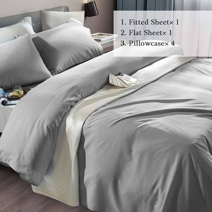 SONORO KATE Bed Sheet Set Super Soft Microfiber 1800 Thread Count Luxury Egyptian Sheets Fit 18-24 Inch Deep Pocket Mattress Wrinkle-6 Piece (Grey, King)