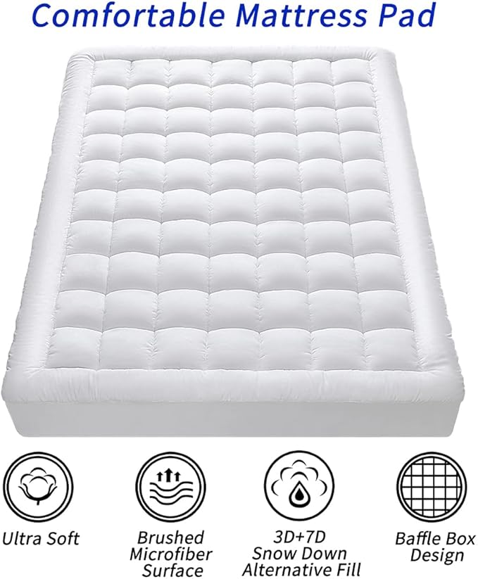 California King Size Quilted Fitted Mattress Pad Cover with Deep Pocket Fitted 8" - 21", Ultra Soft and Comfortable, Breathable (White, California King)