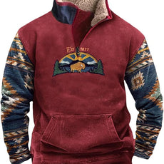 Western Sweatshirts for Men Aztec Cowboy Vintage Graphic Fleece Hoodie Mens Quarter Zip Pullover Country Jacket