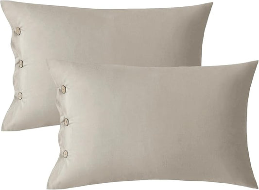 JELLYMONI Pillowcases Standard Set of 2 Cotton Button Pillow Covers 20×26in Linen Grey Bed Pillow Cases 100% Washed Cotton Soft Breathable (Pillows are not Included)