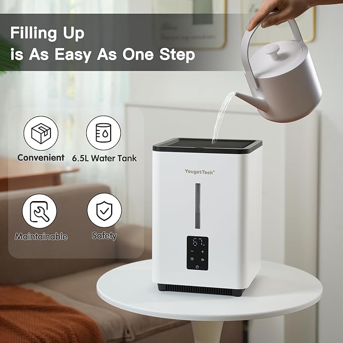 Evaporative Humidifiers for Bedroom Large Room|1.55Gallons|20W evaporative cool mist humidifier|7 Speed | MAX Output 1000 ml/h | Auto Humid | Top Filling