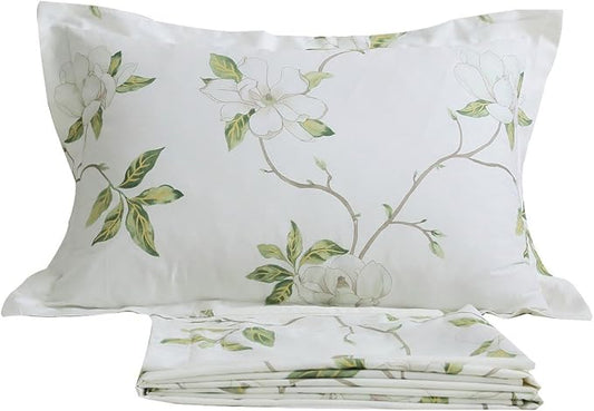 FADFAY White Floral Print Bed Sheet Sets 4-Piece California King