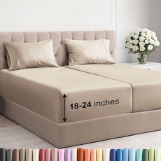 Extra Deep Pocket Split King Sheets - 5 Piece Breathable & Cooling Bed Sheets - Hotel Luxury Bed Sheet Set - Soft, Wrinkle Free & Comfy - Easily Fits Extra Deep Mattresses - Deep Pocket Wheat Sheets