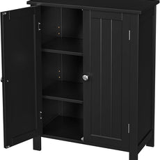 SUPER DEAL Modern Bathroom Floor Storage Cabinet with Adjustable Shelf and Double Door Rust Proof, Living Room Modern Home Furniture Storage Organizer Cabinet, Black
