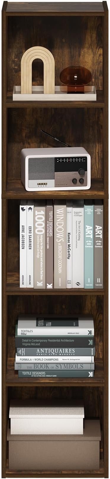 Furinno PASIR Book Shelf, 5-Tier Modern Bookshelf, Open Shelves Bookcase 9 x 12 x 52, for Living Room, Bedroom, Home Office, Amber Pine