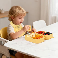 Portable Baby Plates with Suction, 6Pcs Travel Silicone Feeding Set for Toddlers, Foldable, Non-Slip Dishwasher Safe Plates & Utensils, BPA Free, Cat Design Gift Ready(Pale Yellow)