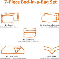 Amazon Basics Soft, Comfortable Kid's Microfiber Bed-in-a-Bag 7-Piece Bedding Set, Full/Queen, Solid & Printed, Purple Unicorns