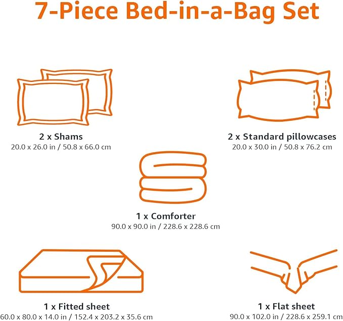 Amazon Basics Soft, Comfortable Kid's Microfiber Bed-in-a-Bag 7-Piece Bedding Set, Full/Queen, Solid & Printed, Purple Unicorns