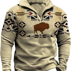 Western Sweatshirts for Men Aztec Cowboy Vintage Graphic Fleece Hoodie Mens Quarter Zip Pullover Country Jacket