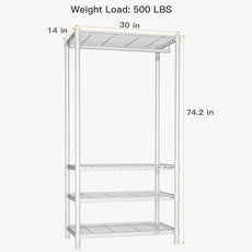Ulif H2 Heavy-Duty Portable Closets, 4-Tier Freestanding Garment Rack Suit for Small Space and Corner, Closet Organizer System Portable Closet Wardrobe, Max Load 500 LBS, White
