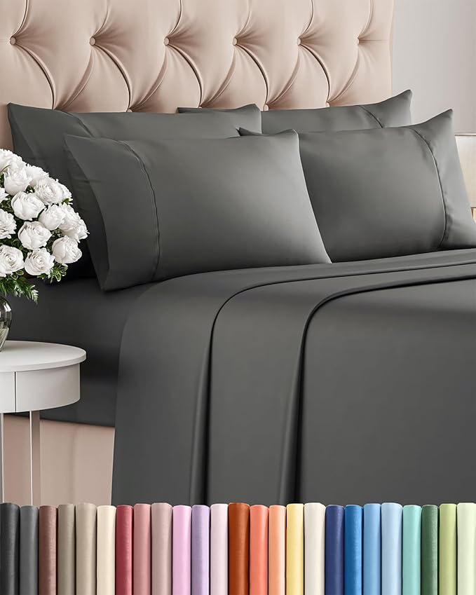 Full 6 Piece Sheet Set - Cooling & Breathable Bed Sheets - Hotel Luxury Bed Sheets for Women, Men, Kids & Teens - Comfy Bedding w/Deep Pockets & Easy Fit - Soft & Wrinkle Free - Full Charcoal Sheets