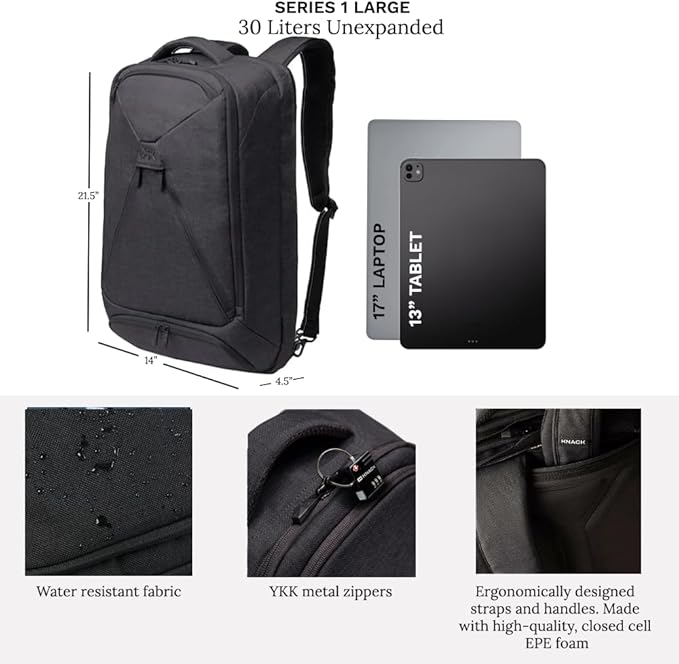 Knack Series 1 Laptop Backpack Fits up to 17 Inch - Knack Bags Carry-On Backpack, TSA Approved, Expandable Travel Backpacks With 4 Day Outfit Capacity (Stealth Black, Large)