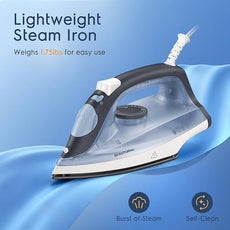 BEAUTURAL Steam Iron for Clothes, Non-Stick Soleplate, Burst of Steam, Spray Mist, Self-Cleaning, Anti-Calcium, Anti-Drip, Easy Temperature Control, Light Weight, 1200 Watts