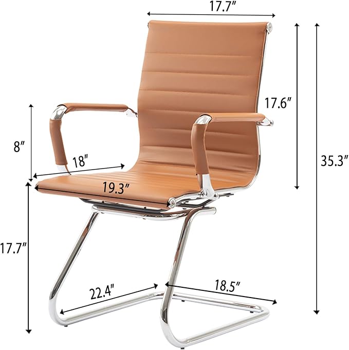No Wheels Reception Chairs Leather Conference Chairs Back Support Heavy Duty Office Guest Chair, Set of 2 (Terracotta)