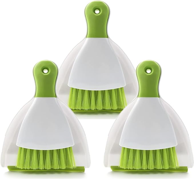 Dust pan Broom Brush Dustpan - Small Broom and Dustpan Set,Mini Broom and Dustpan, Small Dustpan and Brush Set for Home Cleaning,Sofa,Desk,Guinea Pig Cage,Cat Litter etc.（Green 3 Set）