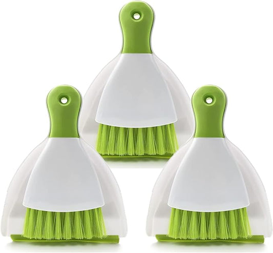 Dust pan Broom Brush Dustpan - Small Broom and Dustpan Set,Mini Broom and Dustpan, Small Dustpan and Brush Set for Home Cleaning,Sofa,Desk,Guinea Pig Cage,Cat Litter etc.（Green 3 Set）