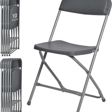10 Pack Gray Plastic Folding Chairs for Outside, Portable Stackable Commercial Metal Foldable Chairs with Steel Frame for Home Events Office Wedding Party, 350lbs Capacity