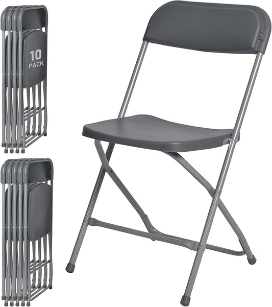 10 Pack Gray Plastic Folding Chairs for Outside, Portable Stackable Commercial Metal Foldable Chairs with Steel Frame for Home Events Office Wedding Party, 350lbs Capacity